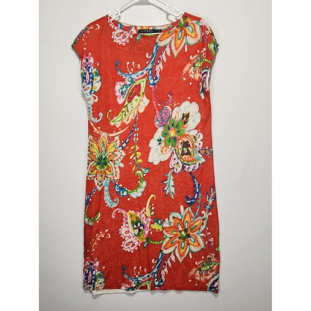 Lauren Ralph Lauren Women's Colorful Floral Preppy Dress Orange Size‎ S